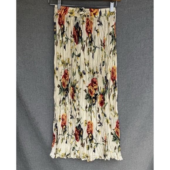Herstyle Dresses & Skirts - Herstyle Pull On Crinkle Floral Skirt Small Ivory Maxi Fairy Angelcore Cottage